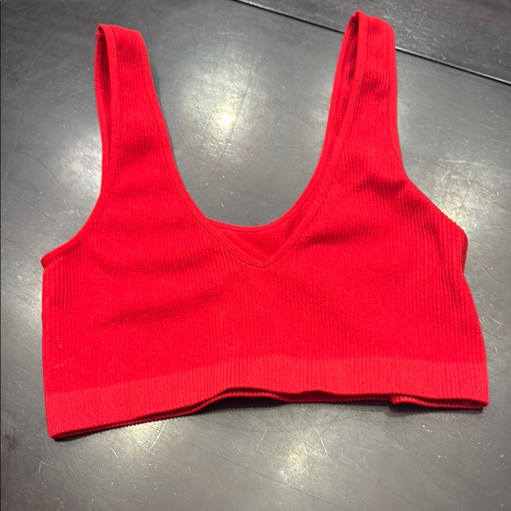 Vibrant Red Ribbed Crop Top